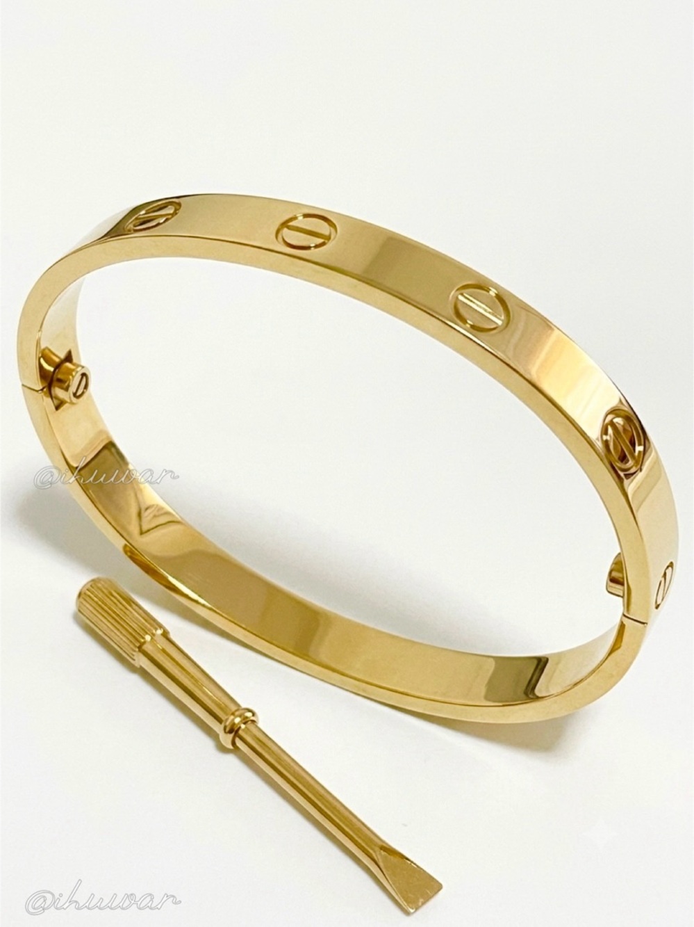 New 18K Gold Plated Screw Love Motif Bangle Bracelet with Screwdriver - Picture 4 of 11